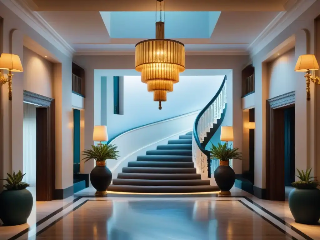 Elegante lobby de hotel boutique en Uruguay con arquitectura detallada y diseño contemporáneo