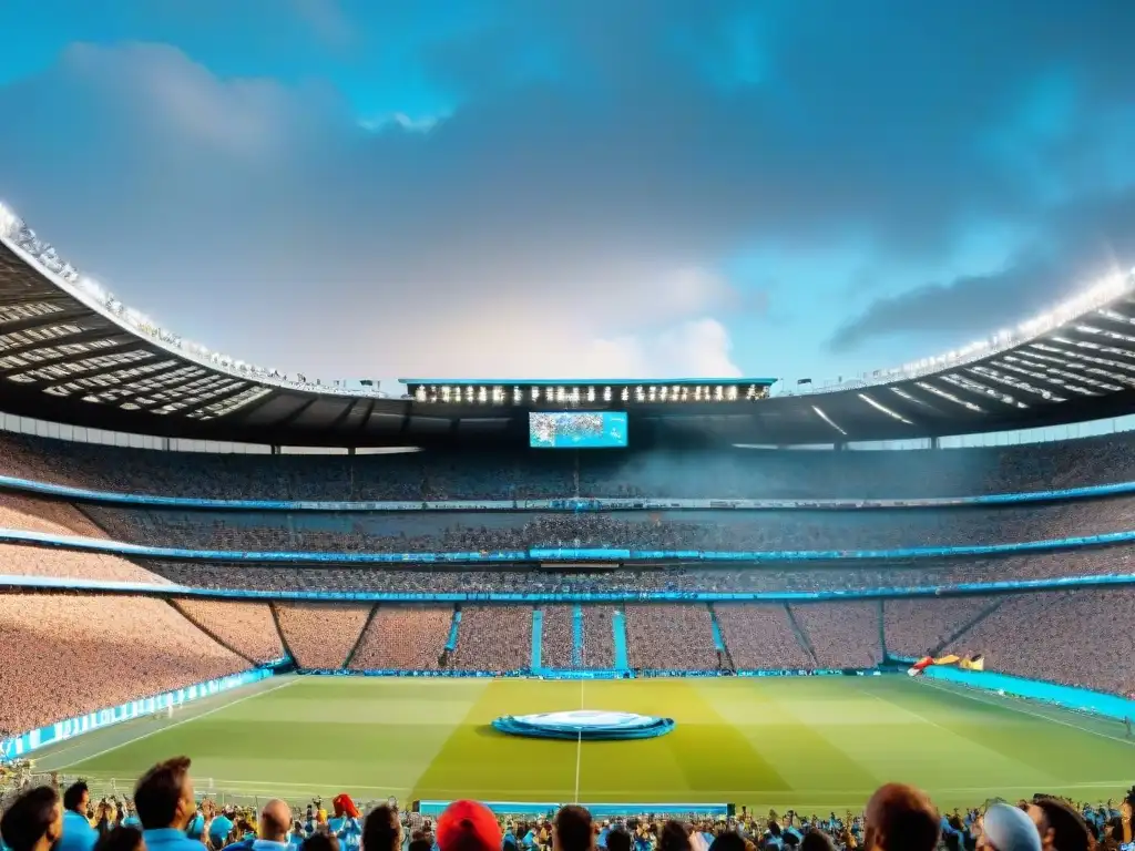 Vive la emoción de un partido de fútbol en Uruguay con la vibrante energía de la multitud en el estadio