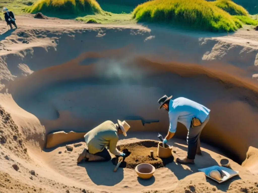 Descubre la emoción de los yacimientos arqueológicos en Uruguay con este equipo de arqueólogos desenterrando artefactos antiguos bajo el sol