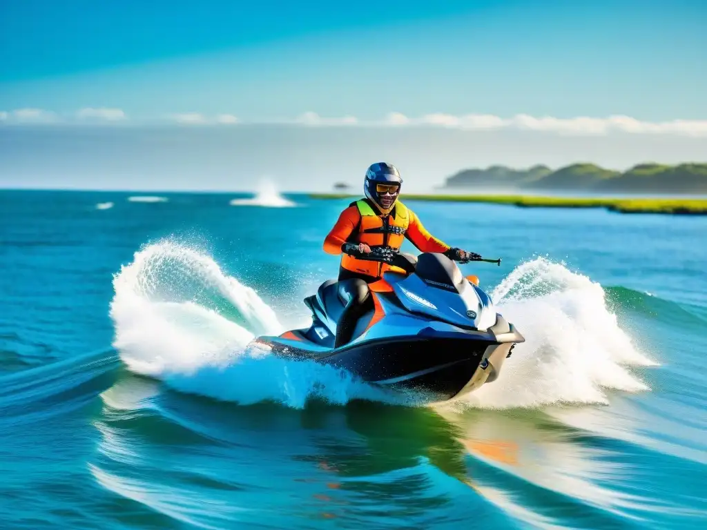 Emocionante aventura en jet ski por la costa de Montevideo: aguas azules bajo el sol, diversión y adrenalina