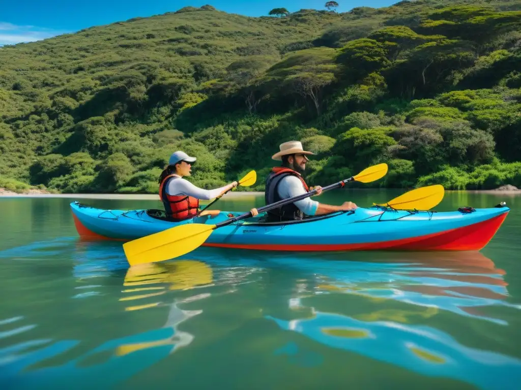 Una emocionante aventura familiar en kayak en Laguna Garzón, Uruguay, rodeados de naturaleza exuberante y aguas serenas