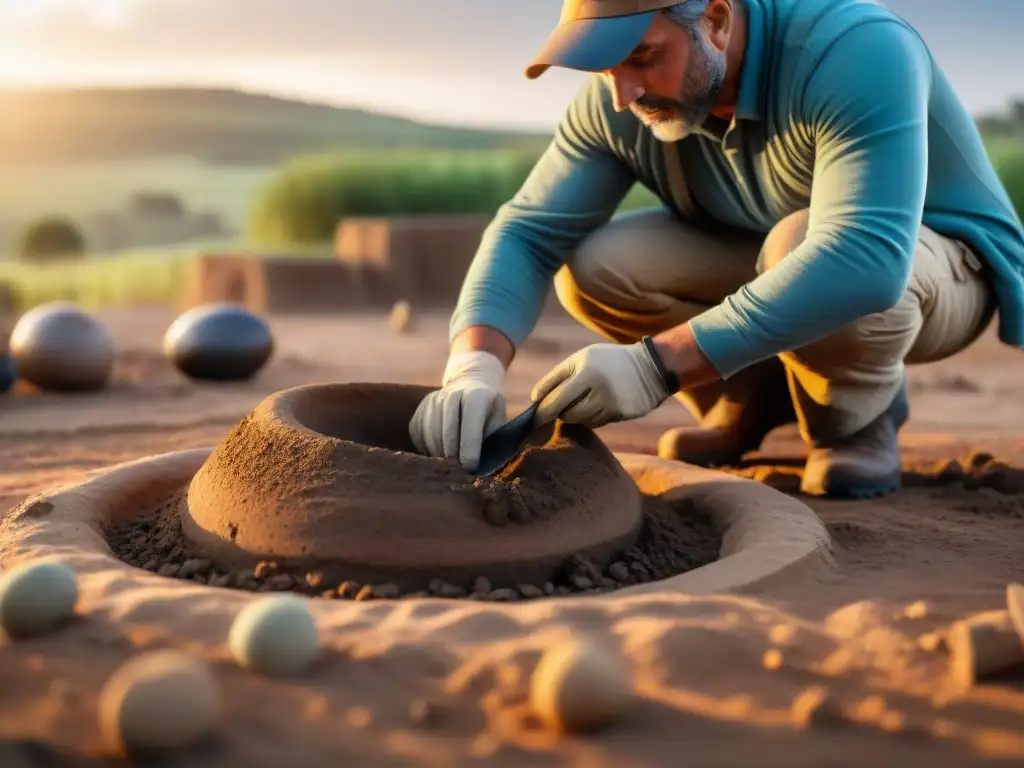 Emocionante excavación arqueológica al atardecer en Uruguay