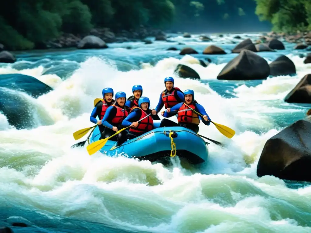 Emocionante grupo de aventureros surcando rápidos en el majestuoso Río Uruguay