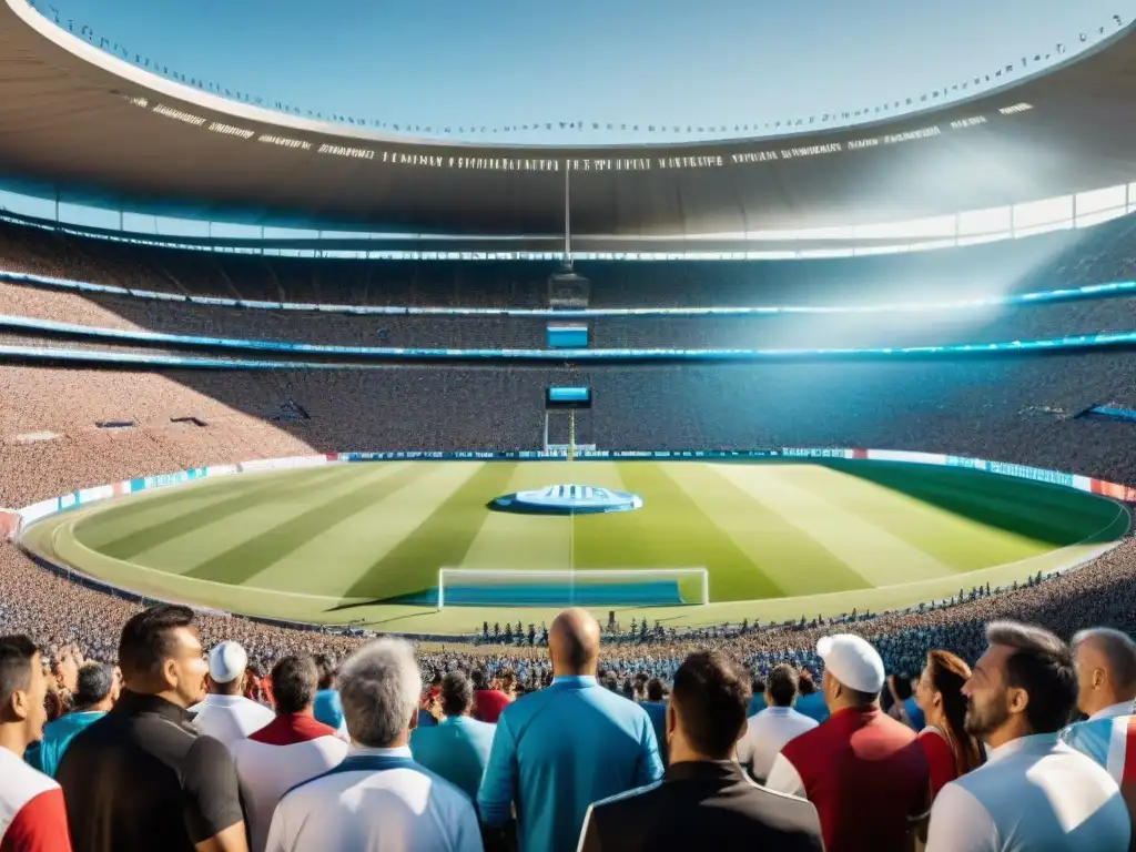 Emocionante partido de fútbol en el Estadio Centenario, reflejando la vibrante cultura futbolística en Uruguay