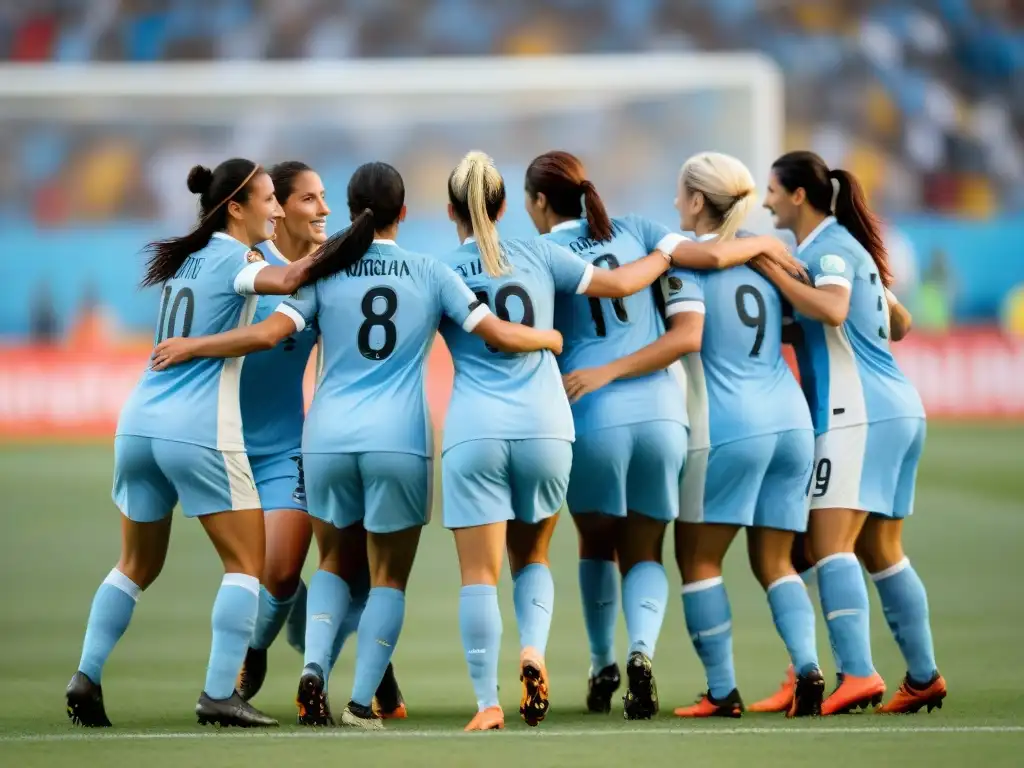 Un emocionante partido de fútbol femenino en Uruguay, mostrando habilidad, determinación y compañerismo en el campo