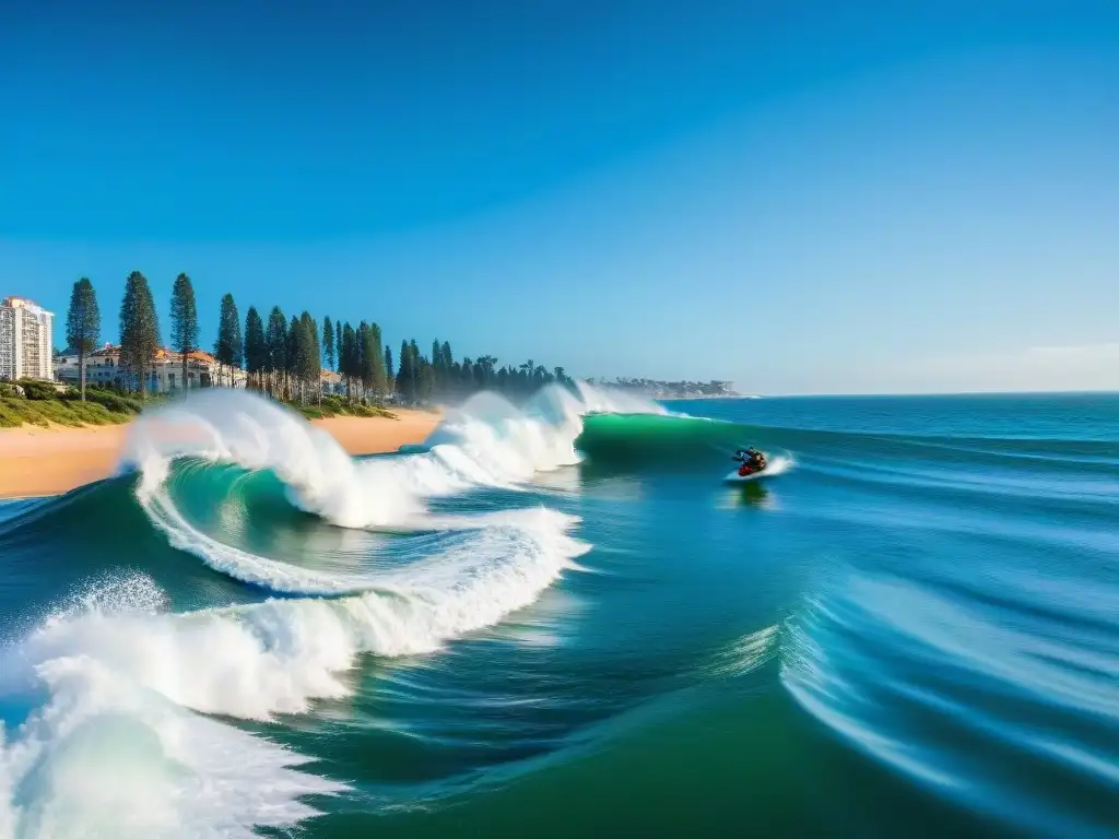 Emocionante sesión de bodyboard en Punta del Este con consejos para principiantes y expertos, bajo el cielo azul