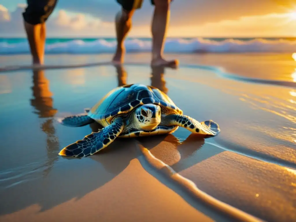 Emotiva escena de liberación de tortugas marinas al atardecer en Uruguay