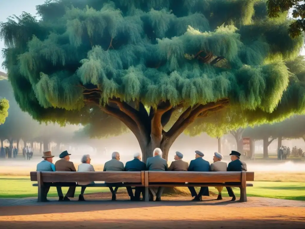 Un emotivo encuentro de ancianos en una plaza uruguaya, compartiendo versos poéticos