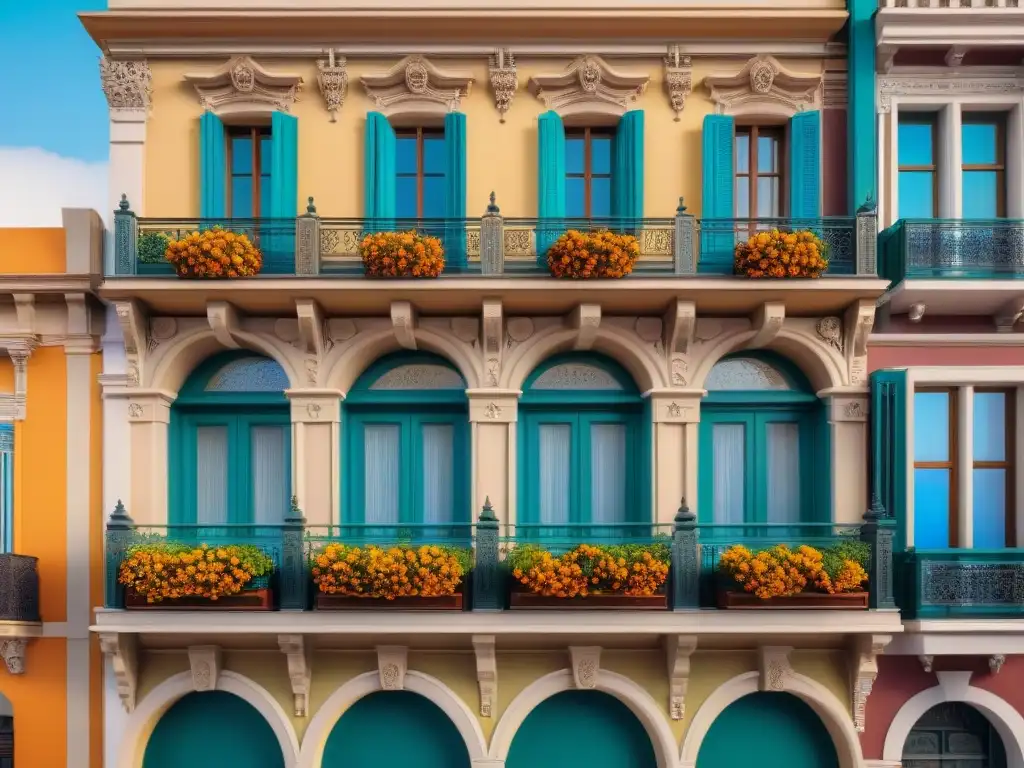 Encantador hotel boutique en Montevideo con detalles vibrantes y balcón de flores