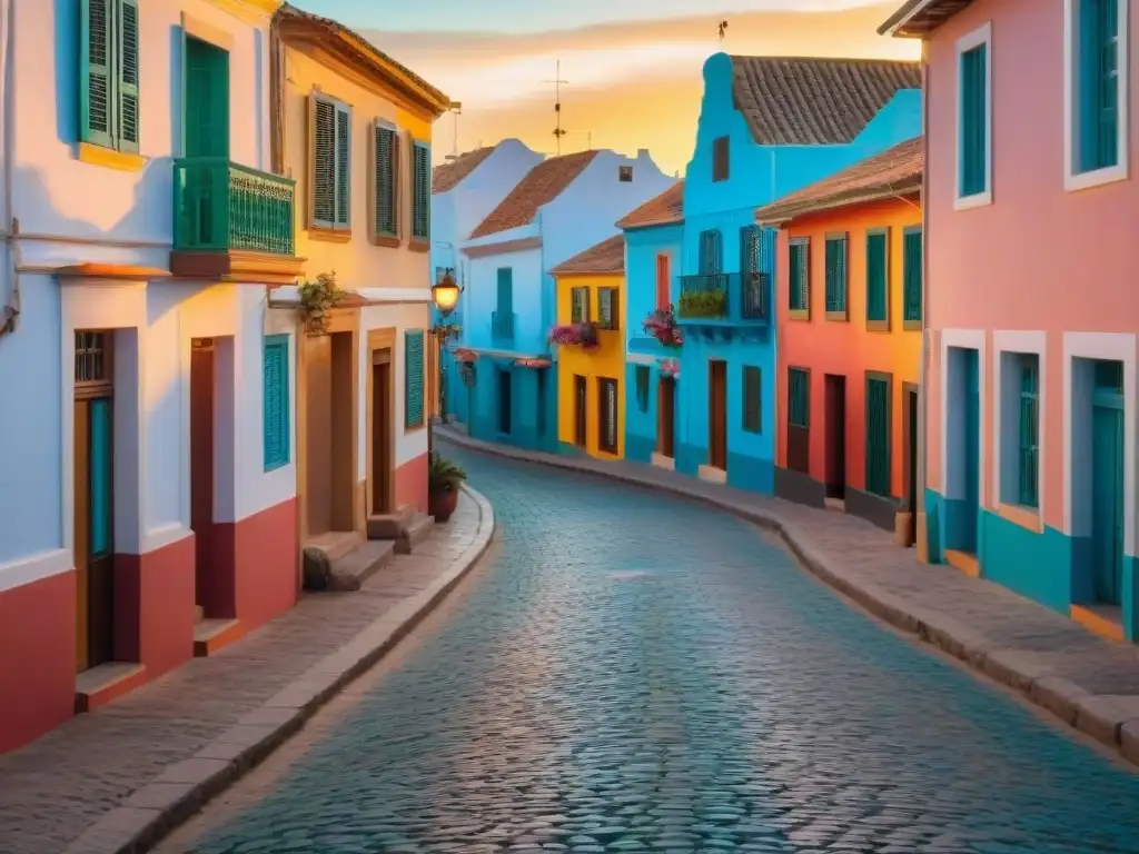 Encantador pueblo uruguayo captura la esencia y tranquilidad de la vida del pueblo, bañado por la cálida luz del atardecer