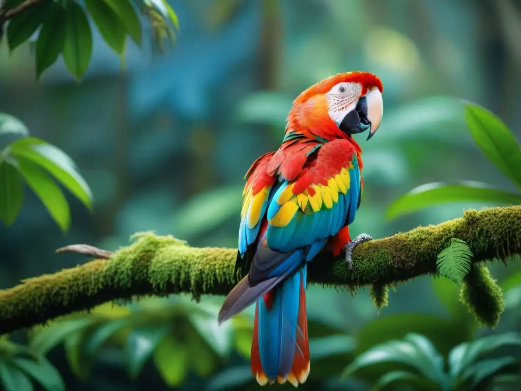 Encuentros con aves en Uruguay: Detalle asombroso de un Guacamayo Escarlata en la selva