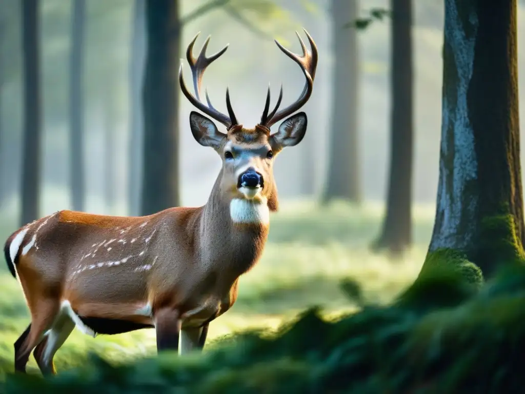 Encuentros mágicos: venado majestuoso en el bosque de Uruguay, con sus astas perfiladas contra la luz del sol entre las hojas verdes