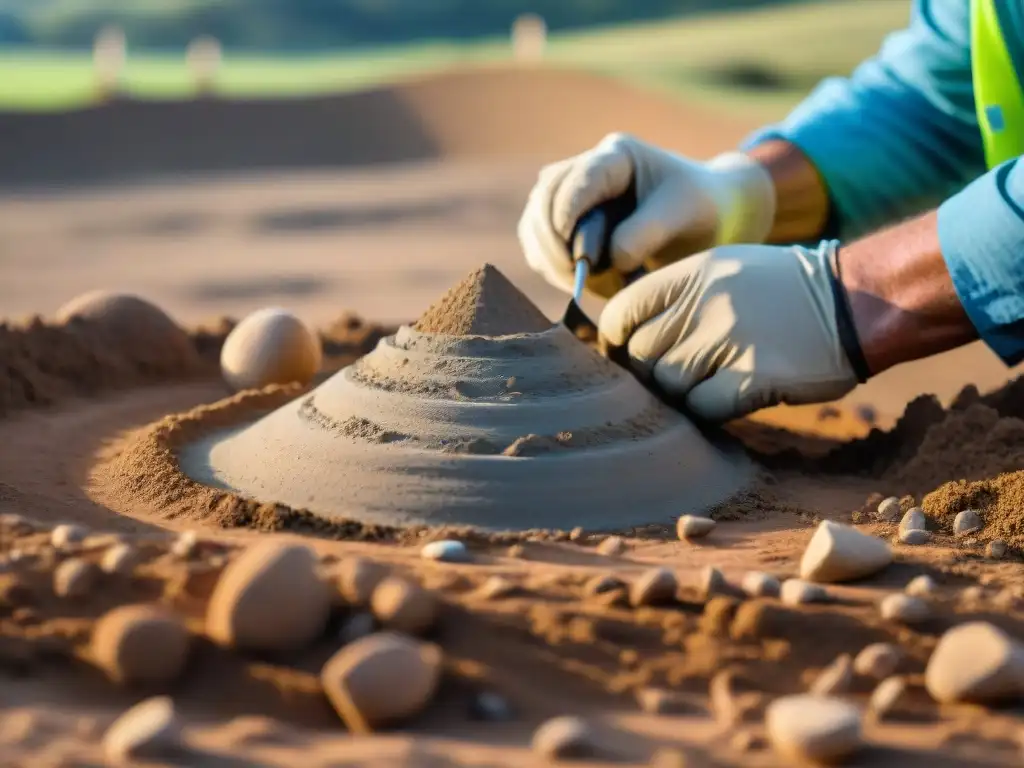 Equipo de arqueólogos excavando artefactos antiguos en yacimientos arqueológicos en Uruguay