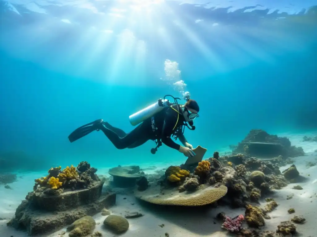 Equipo de arqueólogos submarinos excavando sitios arqueológicos sumergidos en Uruguay