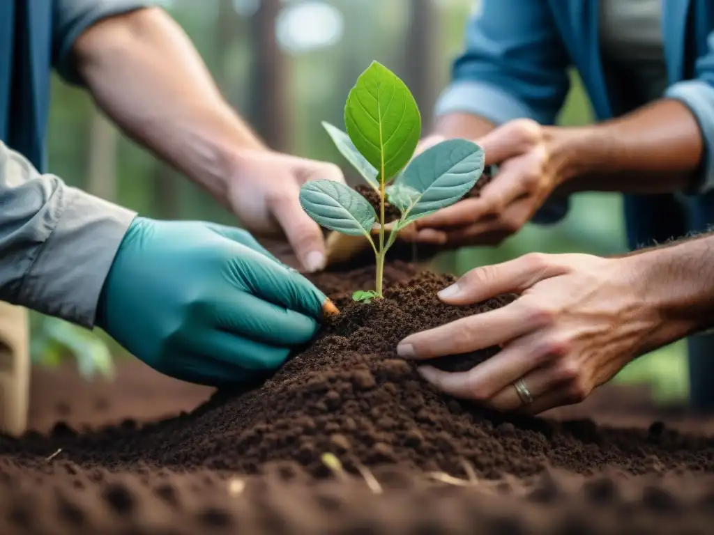 Equipo de conservacionistas plantando árboles nativos en Uruguay