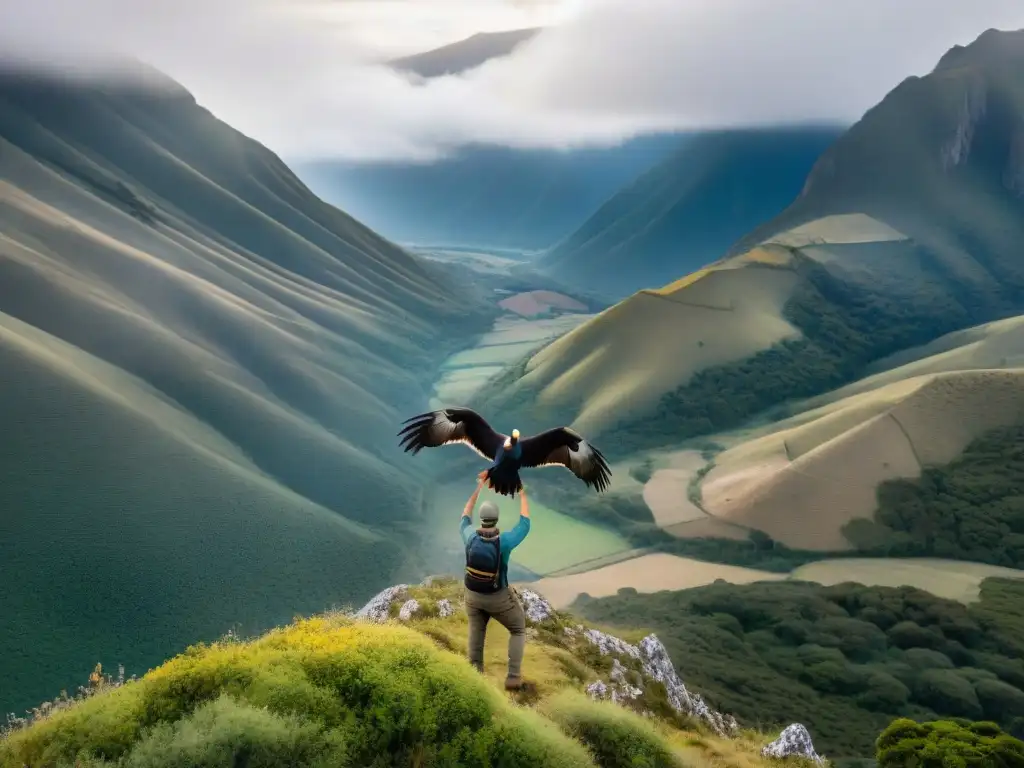 Equipo de conservacionistas libera un cóndor en la Sierra de las Ánimas de Uruguay, reflejando esperanza y determinación por la conservación aves Uruguay futura