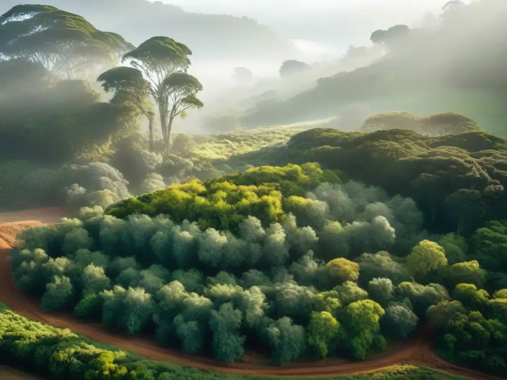 Voluntariado restauración ecosistemas Uruguay: Equipo diverso plantando árboles nativos en bosque verde