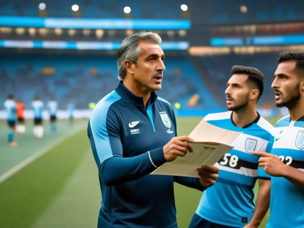 Equipo de fútbol uruguayo concentrado en tácticas secretas en el Estadio Centenario de Montevideo