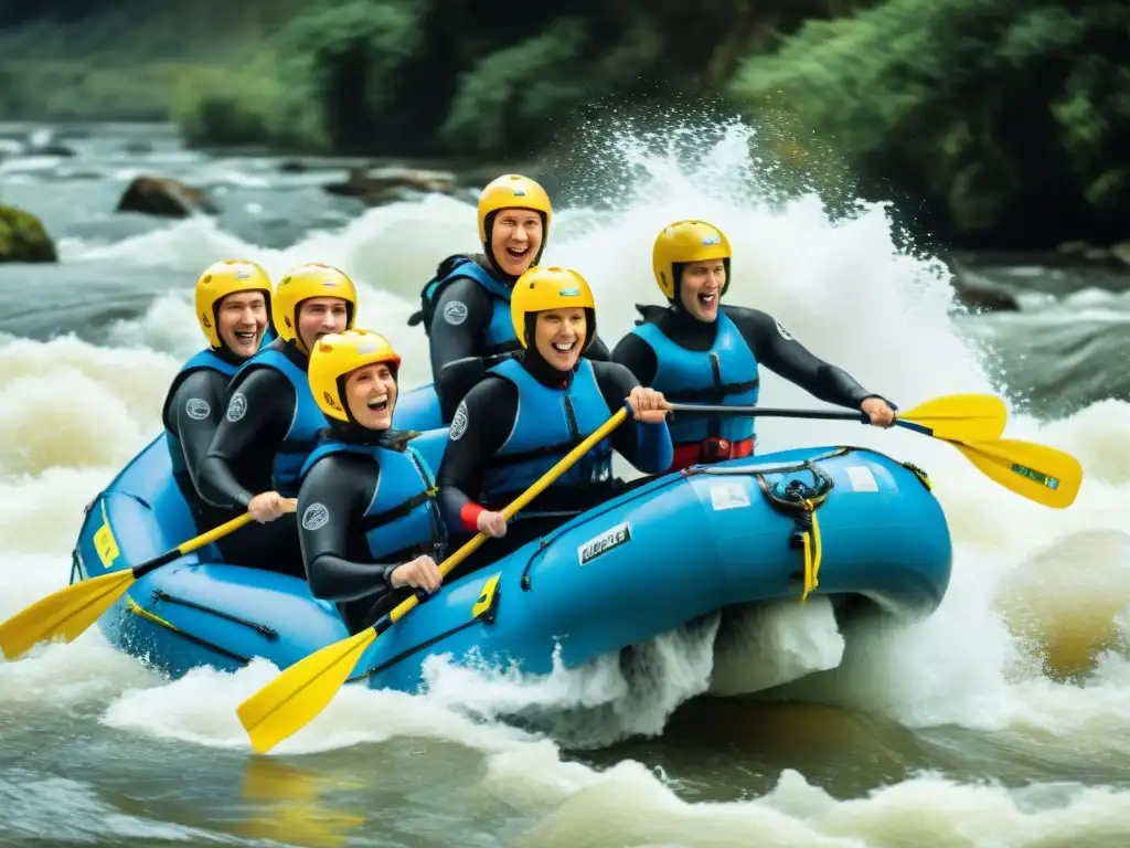 Equipo de rafting desafiando rápidos en el Río Negro, Uruguay