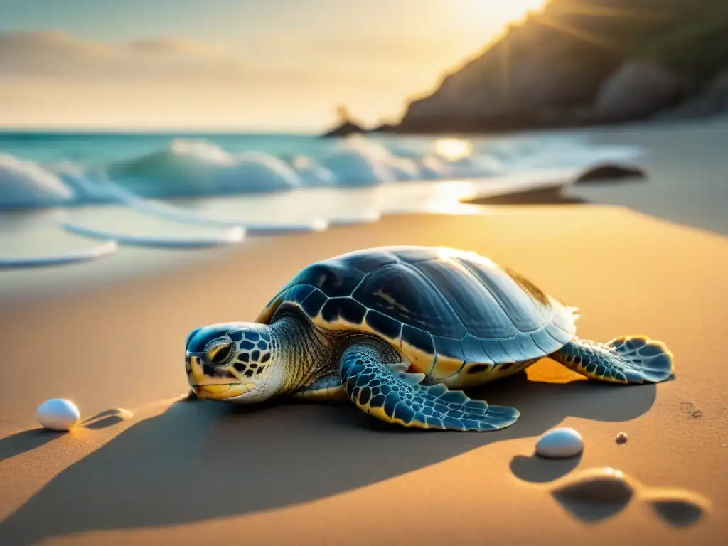 Equipo de voluntarios protegiendo nidos de tortugas marinas en la costa de Uruguay al atardecer, en proyectos conservación Uruguay viajeros