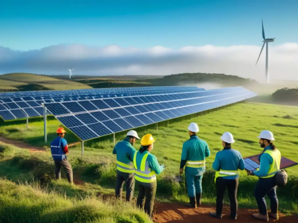 Equipo de voluntarios instalando paneles solares en Uruguay