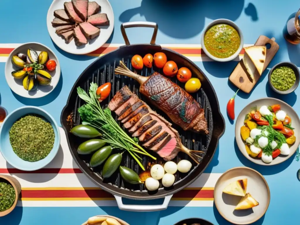 Una escena de asado uruguayo con amigos y familiares en un entorno campestre