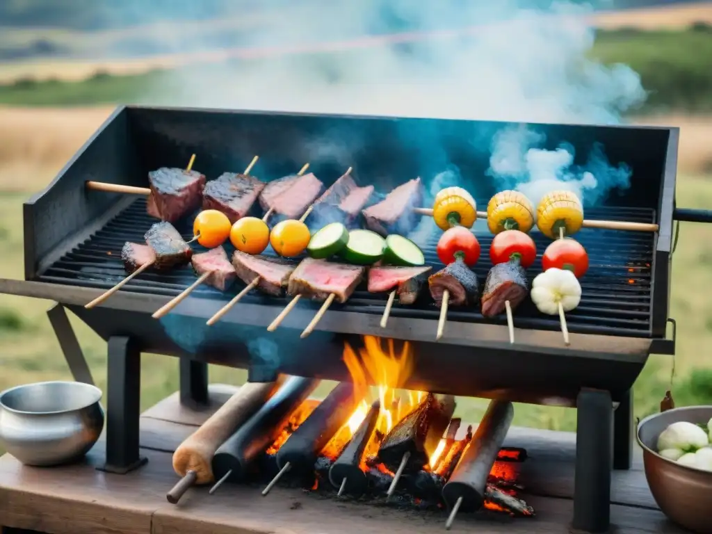 Una escena de asado uruguayo en el campo: Gastronomía sostenible en Uruguay