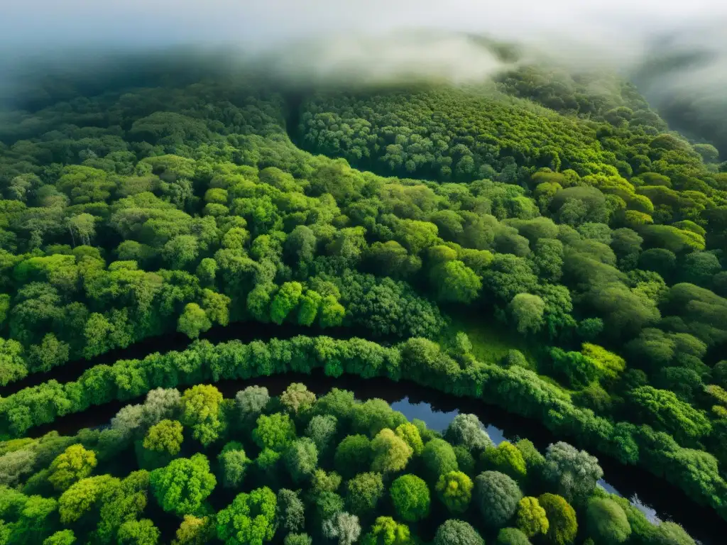 Escena de bosque exuberante en Uruguay con diversa fauna