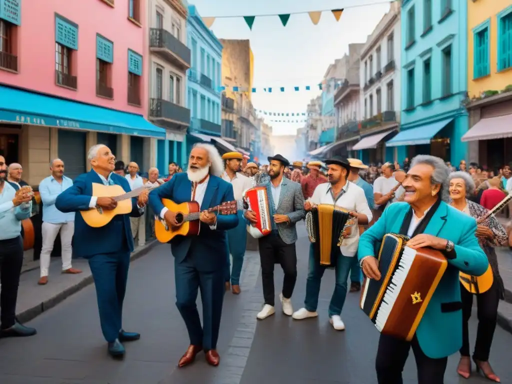 Una escena callejera vibrante en Montevideo, Uruguay, con ritmos musicales Montevideo Uruguay