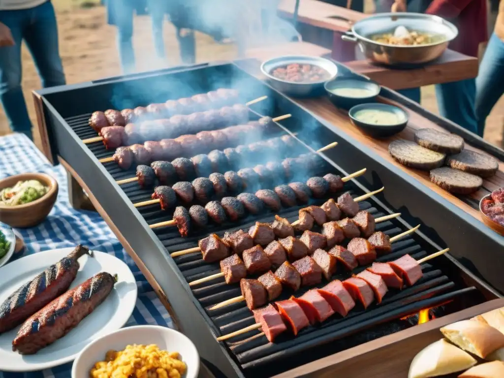 Una escena campestre en Uruguay con un asado tradicional y sabores auténticos de la Gastronomía Uruguaya