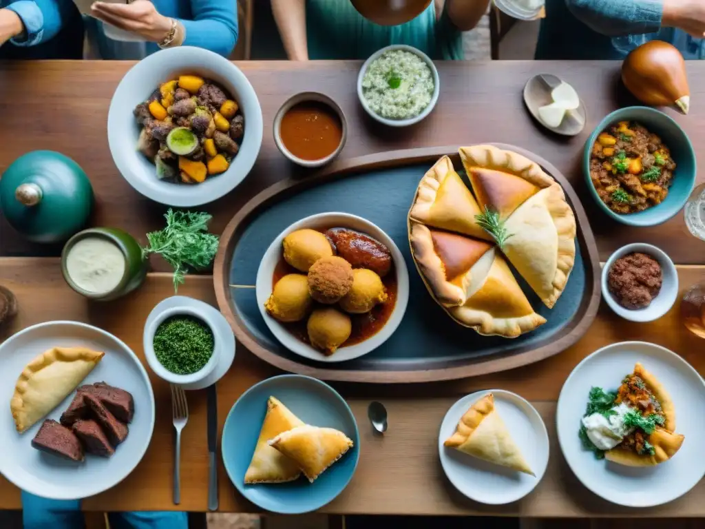 Una escena familiar uruguaya con recetas tradicionales preservación en la mesa de madera iluminada por la luz natural