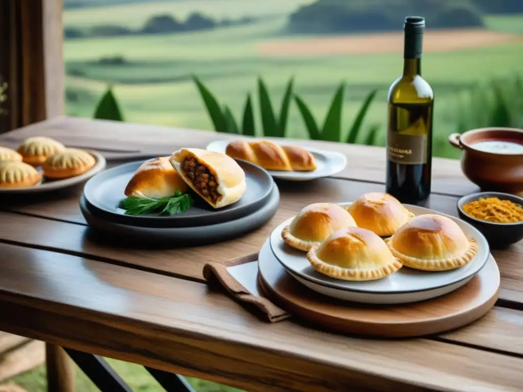 Escena rústica de mesa con platos típicos uruguayos en cabaña de campo