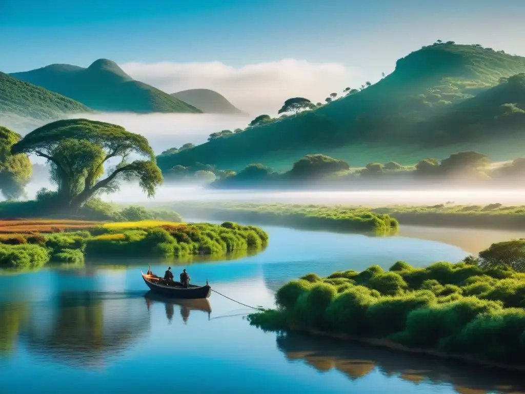 Escena serena de un río en Uruguay mostrando la naturaleza vibrante