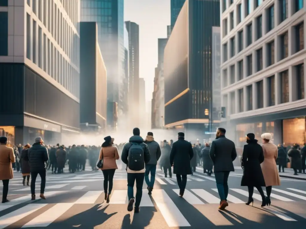 Una escena urbana en blanco y negro con personas diversas y actividades variadas