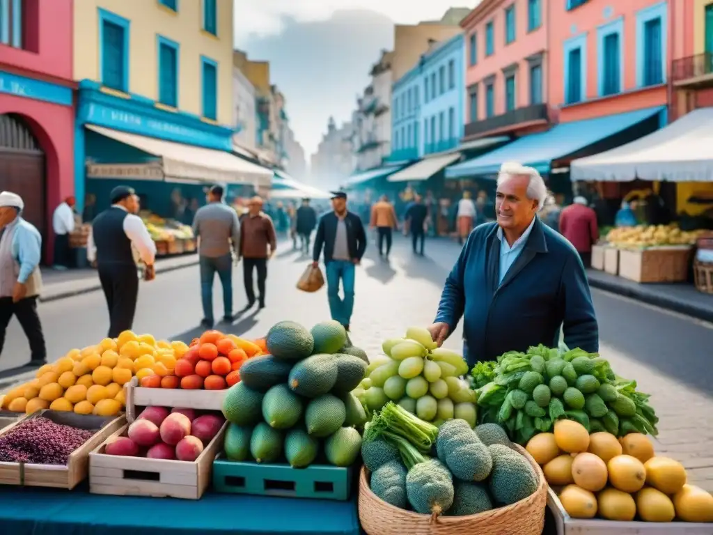 Escena vibrante de un mercado callejero en Montevideo, Uruguay