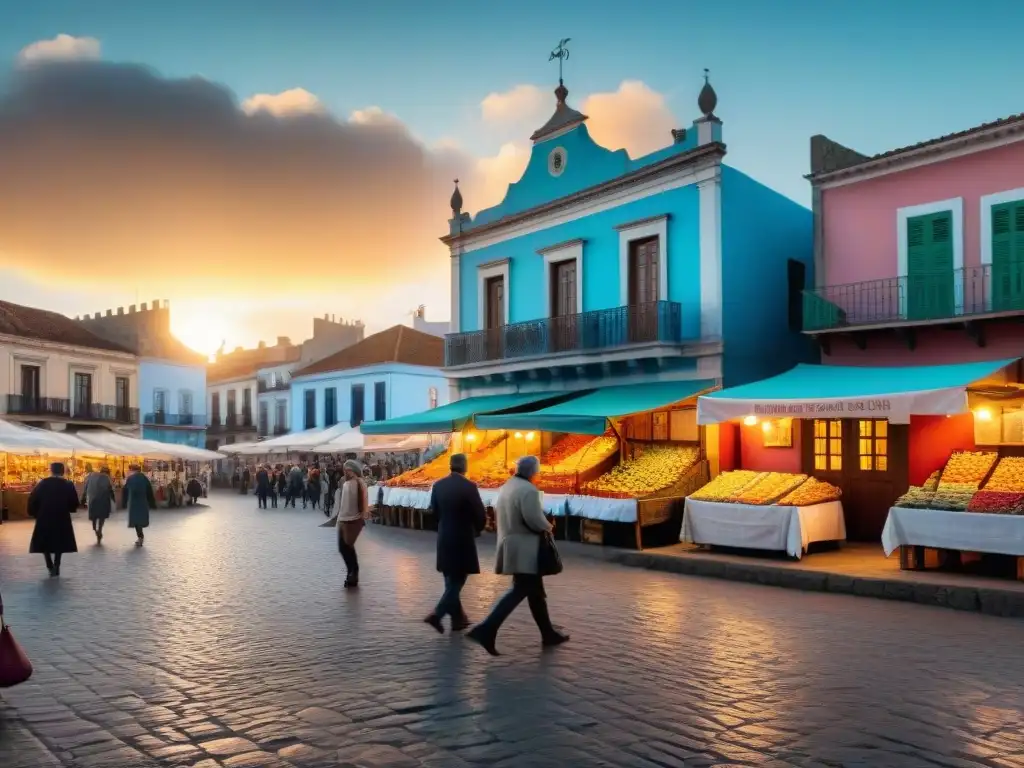 Escena vibrante en la plaza central de Melo, Uruguay, con artesanos locales y delicias regionales