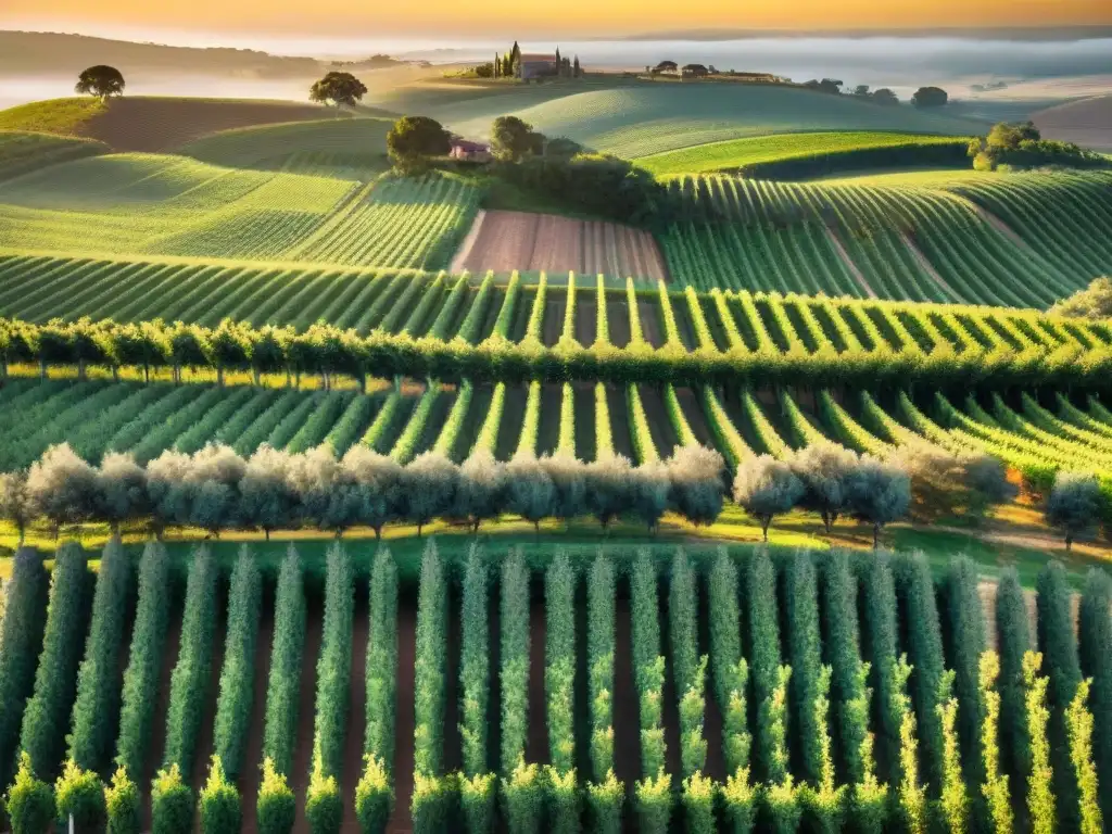 Un escenario de ensueño en las Rutas del vino Uruguay aventura: viñedos verdes interminables bajo el cálido atardecer