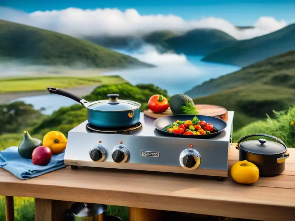 Un escenario gourmet de cocina al aire libre en un campamento en Uruguay