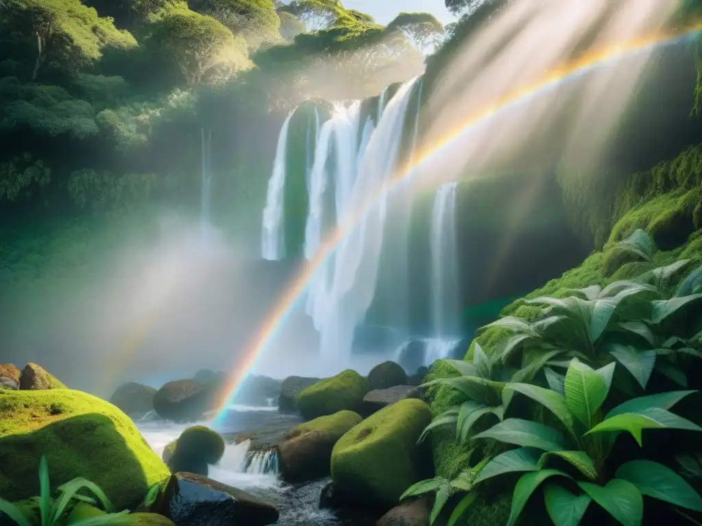 Escondida cascada en bosque uruguayo: luz, sombra y arcoíris en senderos secretos Uruguay aventureros