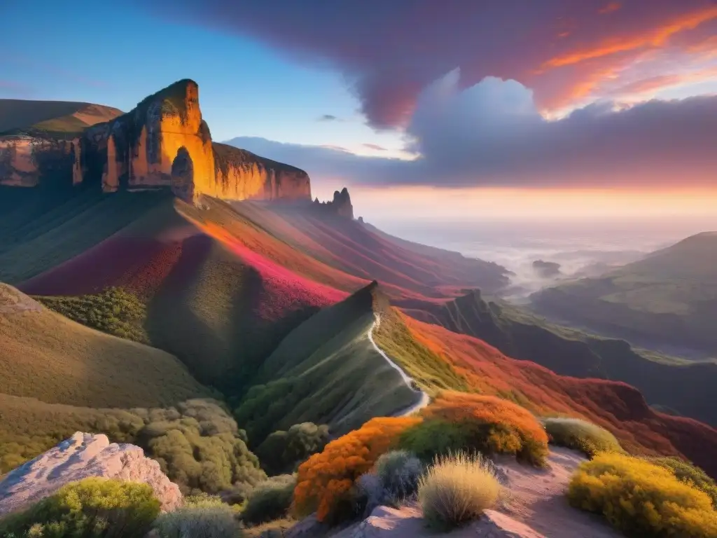 Espectacular amanecer sobre los acantilados de Quebrada de los Cuervos