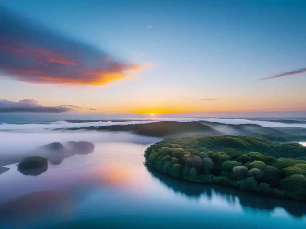 Espectacular amanecer en Laguna Garzón, Uruguay, reflejando la calma del agua y la belleza natural