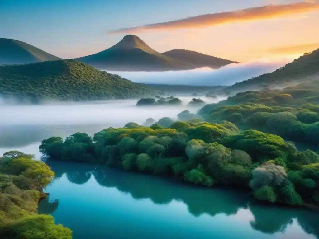 Espectacular amanecer en la Laguna de Rocha, con aves y naturaleza exuberante reflejados en el agua serena