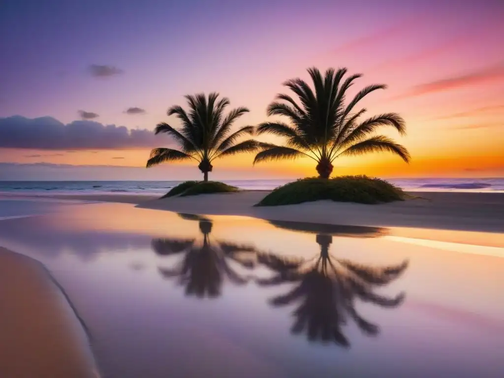 Espectacular amanecer en una playa de Uruguay con corredores al amanecer