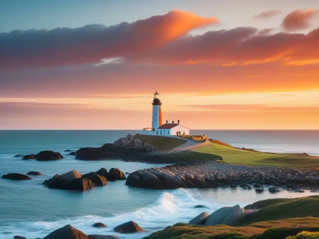 Espectacular atardecer en Cabo Polonio, Uruguay, con el faro y las gaviotas