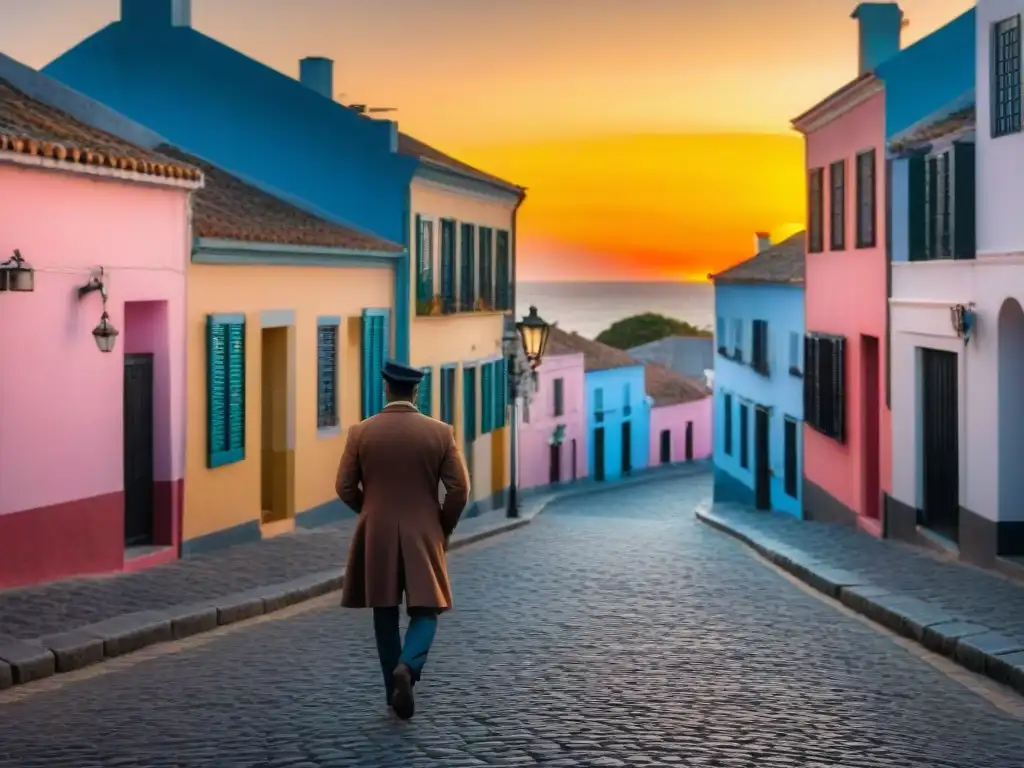 Espectacular fotografía HDR en Uruguay: atardecer sobre Colonia del Sacramento, con cielos de naranjas a rosas y edificios coloniales