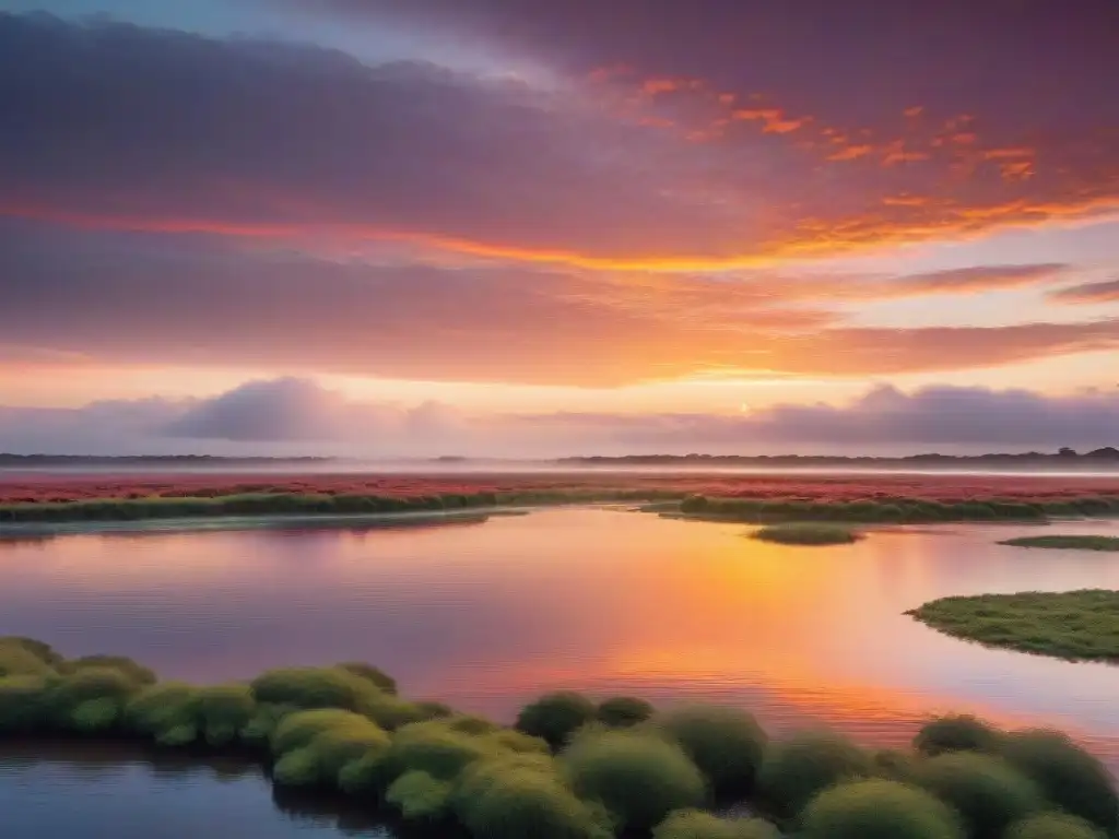 Espectacular atardecer en humedales de Uruguay con vida silvestre