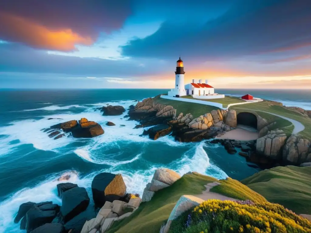 Espectacular paisaje en Uruguay: el faro de Cabo Polonio destaca en acantilados al atardecer