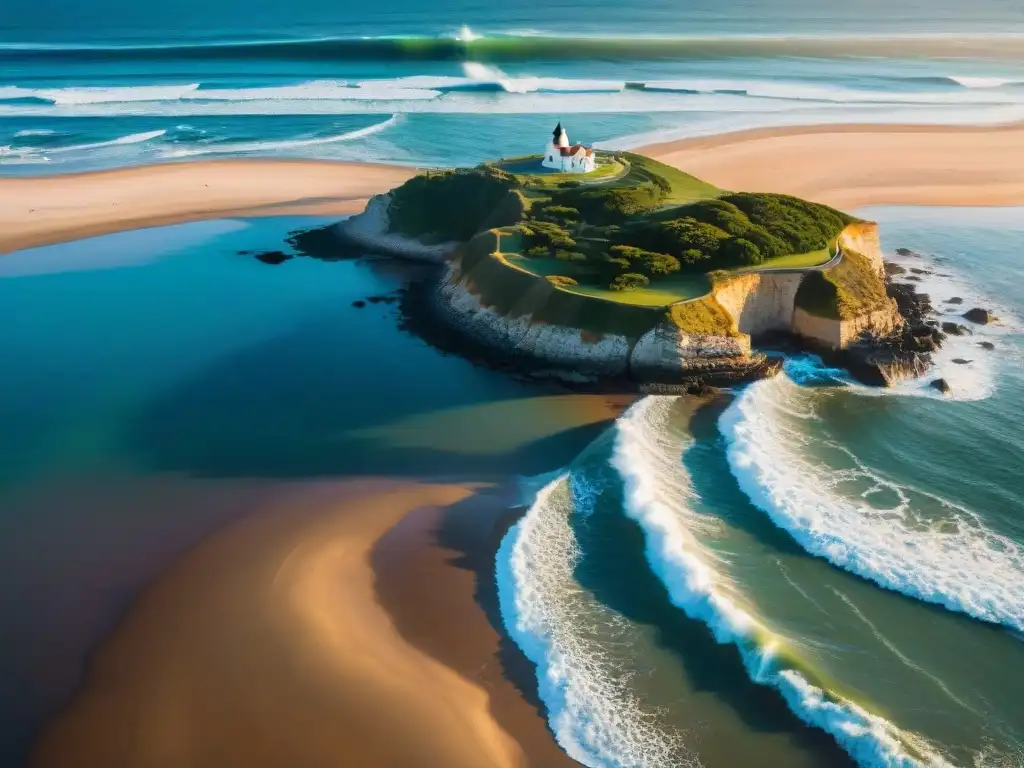 Espectacular vista aérea de la costa de Uruguay al atardecer, ideal para drones fotografía paisajes Uruguay