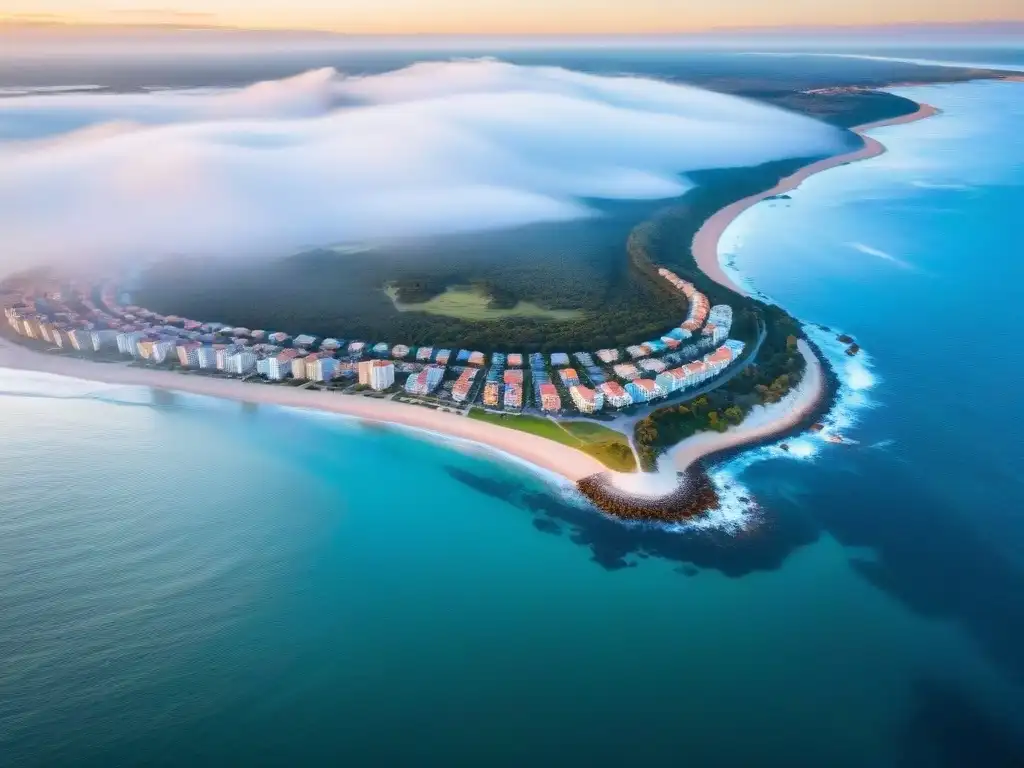 Espectacular vista aérea de la costa de Punta del Este al atardecer