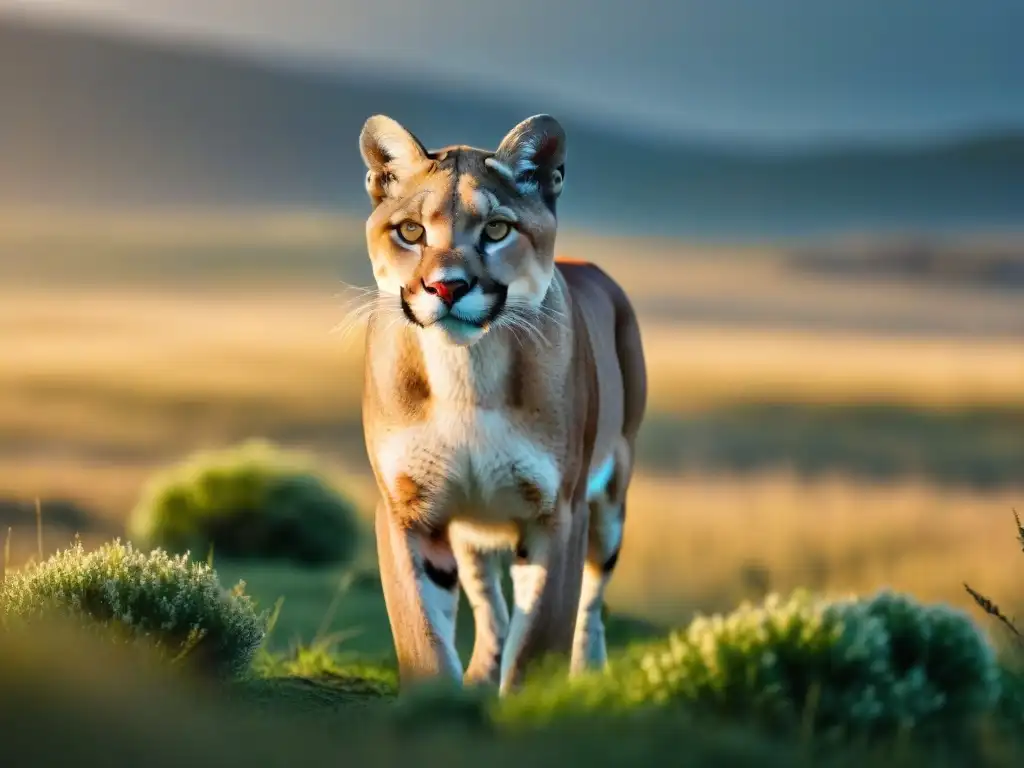 Espléndido Puma en las extensas llanuras de Uruguay, parte de la fauna uruguaya: guía aventureros